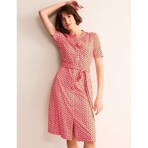 Boden Julia Short Sleeve Shirt Dress Red Floral Size US 2 Petite Retro Buttoned
